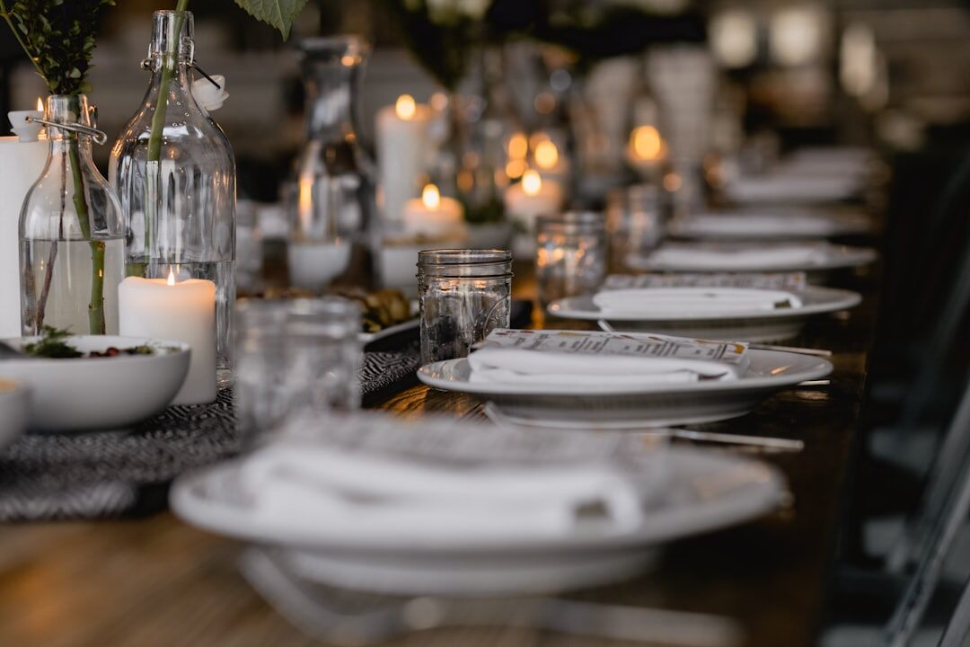 Elegant formal dinner table set for a business etiquette training
